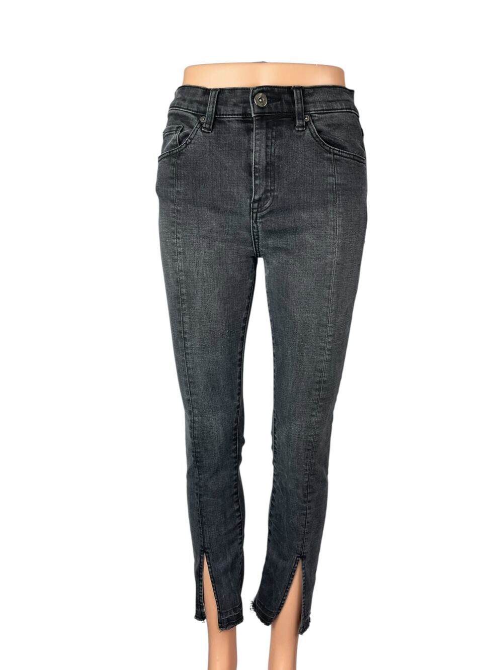 Pistola Women's Gray Front Slit Hem High Rise Ankle Skinny Denim Jeans Pants 26